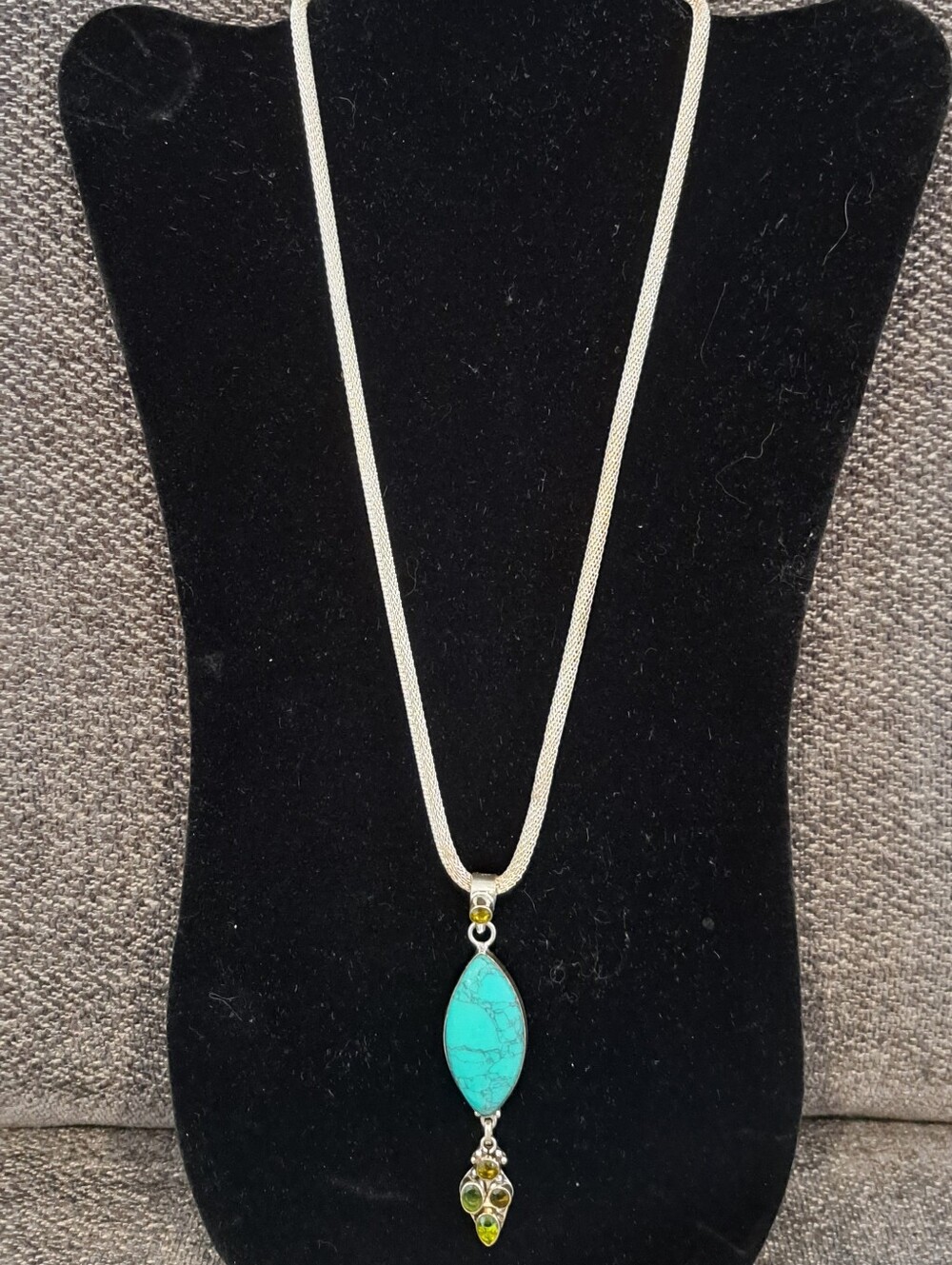 Turquoise Marquise Pendant Necklace with Silver-Tone Chain - Women Jewelry